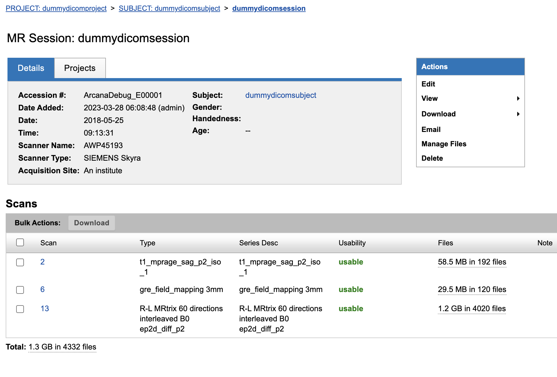 XNAT session page
